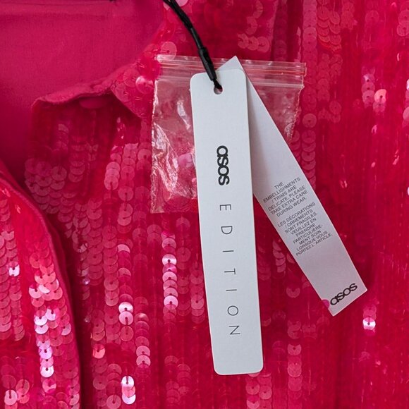 NWT ASOS EDITION sequin mini shirt dress in hot pink (US size 4) - Picture 4 of 7